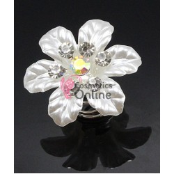 Accesoriu metalic pentru par AC129 Argintii cu Floare perlata si strasuri